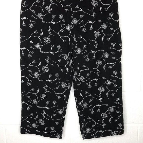 Vintage Van Heusen Black w/ Embroidered White Crop 100% Cotton Pants Size 16 - Picture 4 of 11
